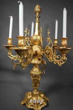 Exceptional Gilt Bronze French Louis XV Candelabra five Candles 30 Inches Tall