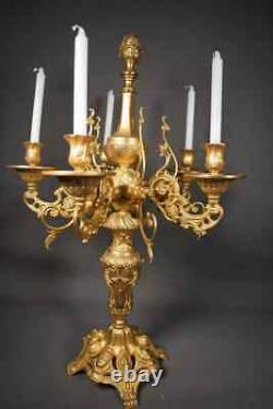 Exceptional Gilt Bronze French Louis XV Candelabra five Candles 30 Inches Tall