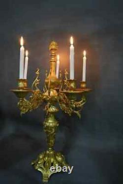 Exceptional Gilt Bronze French Louis XV Candelabra five Candles 30 Inches Tall