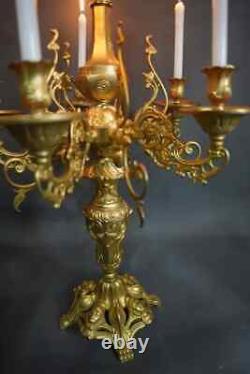 Exceptional Gilt Bronze French Louis XV Candelabra five Candles 30 Inches Tall