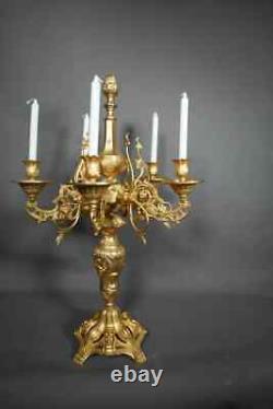 Exceptional Gilt Bronze French Louis XV Candelabra five Candles 30 Inches Tall