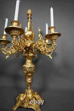 Exceptional Gilt Bronze French Louis XV Candelabra five Candles 30 Inches Tall