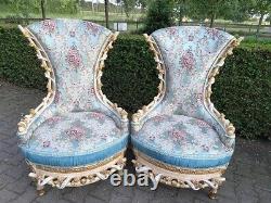 Exceptional Handmade French Louis XVI Sofa Set with Bergere and Throne Chairs