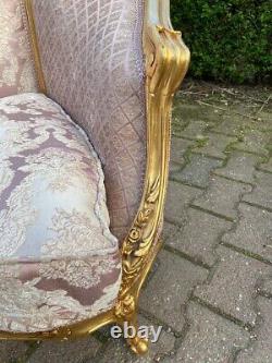 Exquisite 1900's French Louis XVI Corbeille Settee in Pink Damask