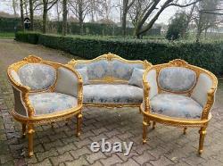 Exquisite Corbeille Sofa Set Embodying French Louis XVI Elegance Circa 1900
