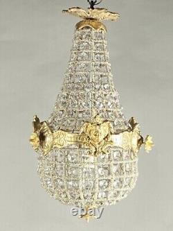 Exquisite French Louis XVI Small Chandelier in Antique Gold Finish