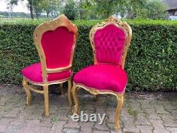 Exquisite Set of 4 French Louis XVI Dining Chairs Gold Beech with Red Fuchsia