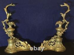 Exquisite Vintage French Bronze Rococo Andirons Chenets Louis XV Style 1900's