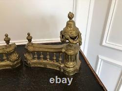 FINE PAIR FRENCH ANTIQUE BRASS BRONZE ORMOLU LOUIS XVI CHENETS ANDIRONS 18th. C