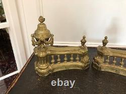 FINE PAIR FRENCH ANTIQUE BRASS BRONZE ORMOLU LOUIS XVI CHENETS ANDIRONS 18th. C