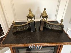 FINE PAIR FRENCH ANTIQUE BRASS BRONZE ORMOLU LOUIS XVI CHENETS ANDIRONS 18th. C