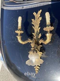 FRENCH Louis XVI Candelabra Wall Sconce Electric Gilt Bronze 24 Crystal Shade