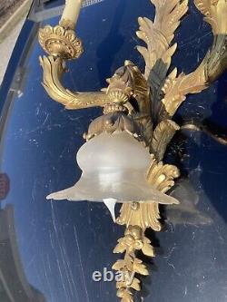 FRENCH Louis XVI Candelabra Wall Sconce Electric Gilt Bronze 24 Crystal Shade