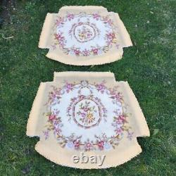 Fab PAIR Old FRENCH Hand-embroidered PETIT POINT TAPESTRY ARMCHAIR SEATS Rework