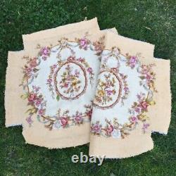 Fab PAIR Old FRENCH Hand-embroidered PETIT POINT TAPESTRY ARMCHAIR SEATS Rework