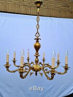 Fantastic vintage French eight- light brass chandelier, Louis XV style ++