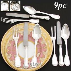 Fine Antique French 1819-1838 Sterling Silver 9pc Dinner Flatware, 3pc for Three