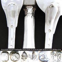 Fine Antique French 1819-1838 Sterling Silver 9pc Dinner Flatware, 3pc for Three
