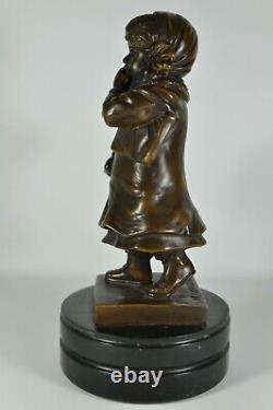 Fine Antique French Henri Louis Levasseur Bronze Sculpture Statue Girl Basket