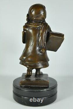 Fine Antique French Henri Louis Levasseur Bronze Sculpture Statue Girl Basket