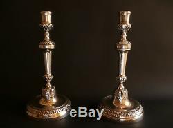 Fine French Louis XV 1760 Antique Classical Candlesticks Silvered Bronze 11