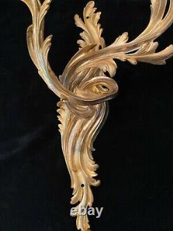 Fine Pair Antique French Louis XV Style Gilt Dore' Bronze Sconces