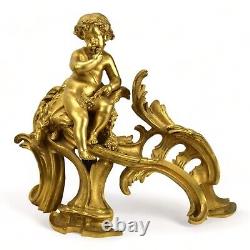 Fine Pair of Antique French Louis XV Gilt Bronze Chenets with Putti