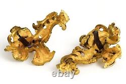 Fine Pair of Antique French Louis XV Gilt Bronze Chenets with Putti