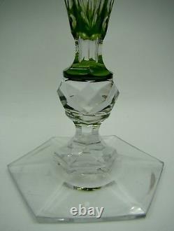 Fine Pair of Antique French St. Louis Cut Crystal Green Candlesticks 40 cm