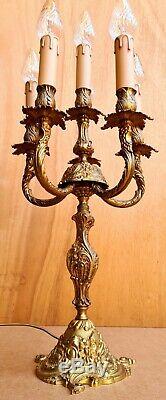 Fine large vintage French brass five-light candelabra, Louis XV style ++