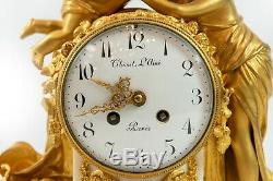 French 19th century Louis XVI gilded bronze and marble mantel clock