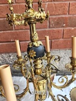 French ANTIQUE FRENCH LOUIS XVI? Circa 1900? Wrought Iron 6 Light