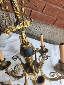 French ANTIQUE FRENCH LOUIS XVI? Circa 1900? Wrought Iron 6 Light