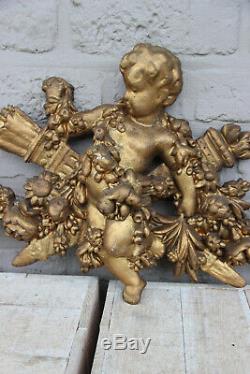 French Antique 19th c Louis XV Pediment Crown Plaster Crest putti angel rare