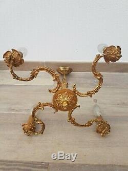 French Antique Brass 4 arms / lights Chandelier Louis XV