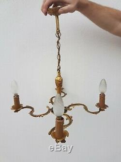 French Antique Brass 4 arms / lights Chandelier Louis XV