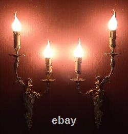 French Antique Chandelier 120 V Wall Sconces Lamps Louis XV Marked Gilt Bronze