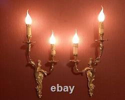 French Antique Chandelier 120 V Wall Sconces Lamps Louis XV Marked Gilt Bronze