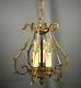 French Antique Gilt Bronze Louis Xv Rococo Chandelier 3 Light Hanging Lamp