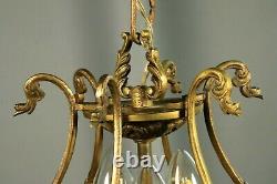 French Antique Gilt Bronze Louis XV Rococo Chandelier 3 Light Hanging Lamp