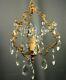 French Antique Gilt Bronze Louis Xv Rococo Chandelier Crystal Drops Hanging Lamp