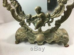 French Antique Gilt Bronze Vanity Mirror Rococo Louis XV Style with angel psyche