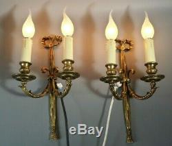 French Antique LOUIS XVI Bow Ribbon Bronze Brass Wall Sconce Light PAIR Lamps