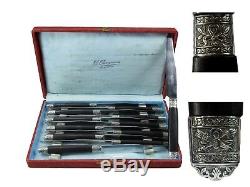 French Antique Louis XVI Style Set of 12 Ebony Handle Dinner Knife Knives