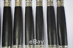 French Antique Louis XVI Style Set of 12 Ebony Handle Dinner Knife Knives