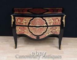 French Boulle Chest Drawers Bombe Commode Inlay Louis XVI Furniture