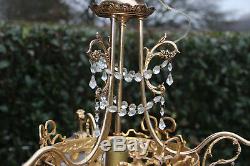 French Chandelier brass glass gothic dragon arms louis XVI decor 1960 n1
