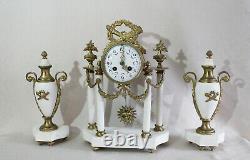French Clockset Portico 4 Columns Louis XVI White Marble