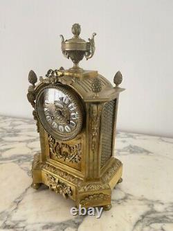 French Desk Clock Pondulum Bronze Louis XVI Style 19 circa Rare Antique