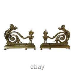 French Early 20th Century Louis XV Style Bronze Chenets With Children a Pair